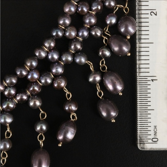 Elegant Statement Piece 14k Pearl Fringe Neckless - Picture 2 of 5